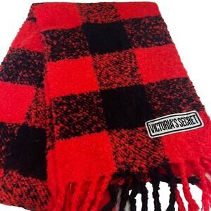 Victoria Secret Winter Angel Collection Scarlet & Black Check Scarf 82”x12”